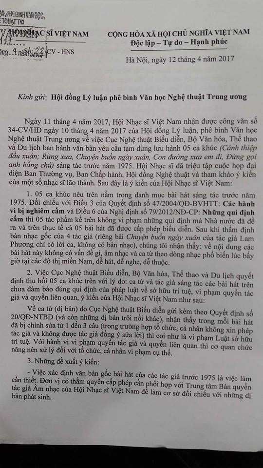 Hội Nhạc sĩ Việt Nam nói gì về 5 ca khúc bị cấm