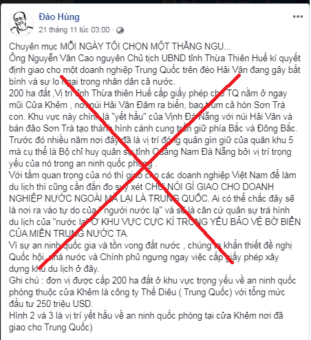 CẢNH GIÁC VỚI THÔNG TIN SAI SỰ THẬT VỀ DỰ ÁN Ở ĐÈO HẢI VÂN