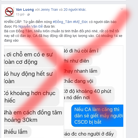 Đang có nhiều kẻ phản động tung tin kích động vụ việc tại xã Đồng Tâm – Hãy cảnh giác !