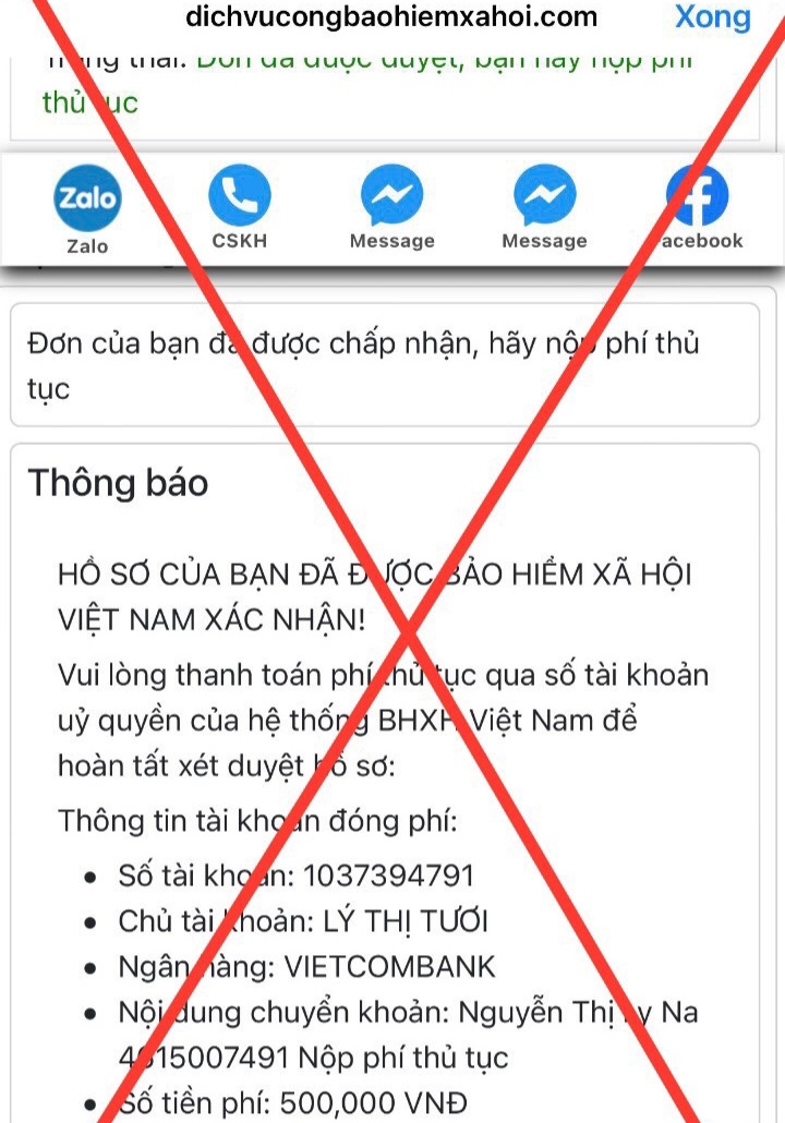 CẢNH BÁO GIẢ MẠO CƠ QUAN BẢO HIỂM XÃ HỘI VIỆT NAM ĐỂ LỪA ĐẢO