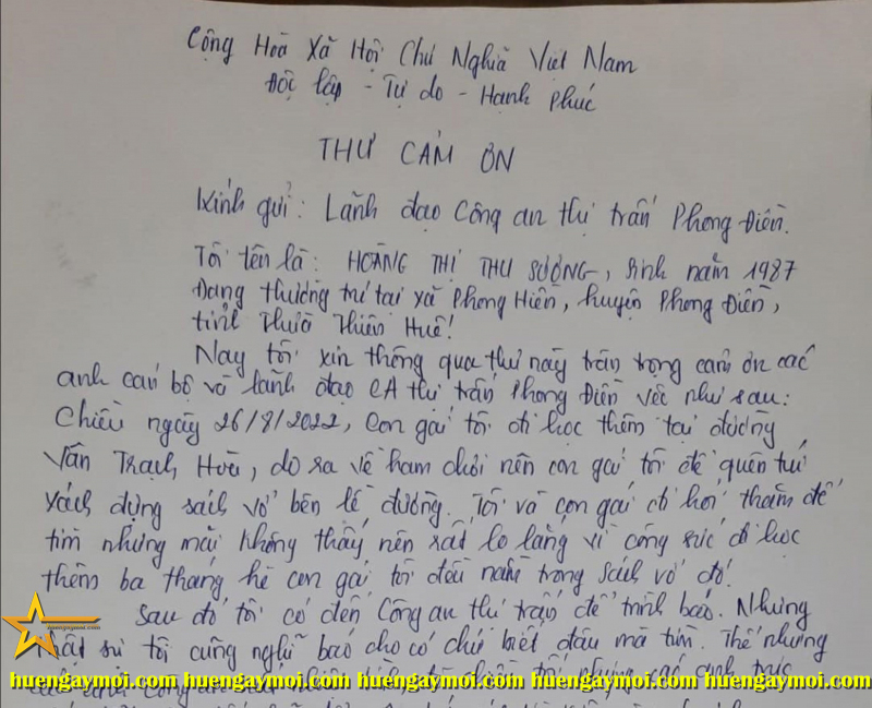 MẸ VIẾT THƯ CẢM ƠN CÔNG AN TẬN TÌNH TÌM LẠI TÚI XÁCH CHO CON GÁI