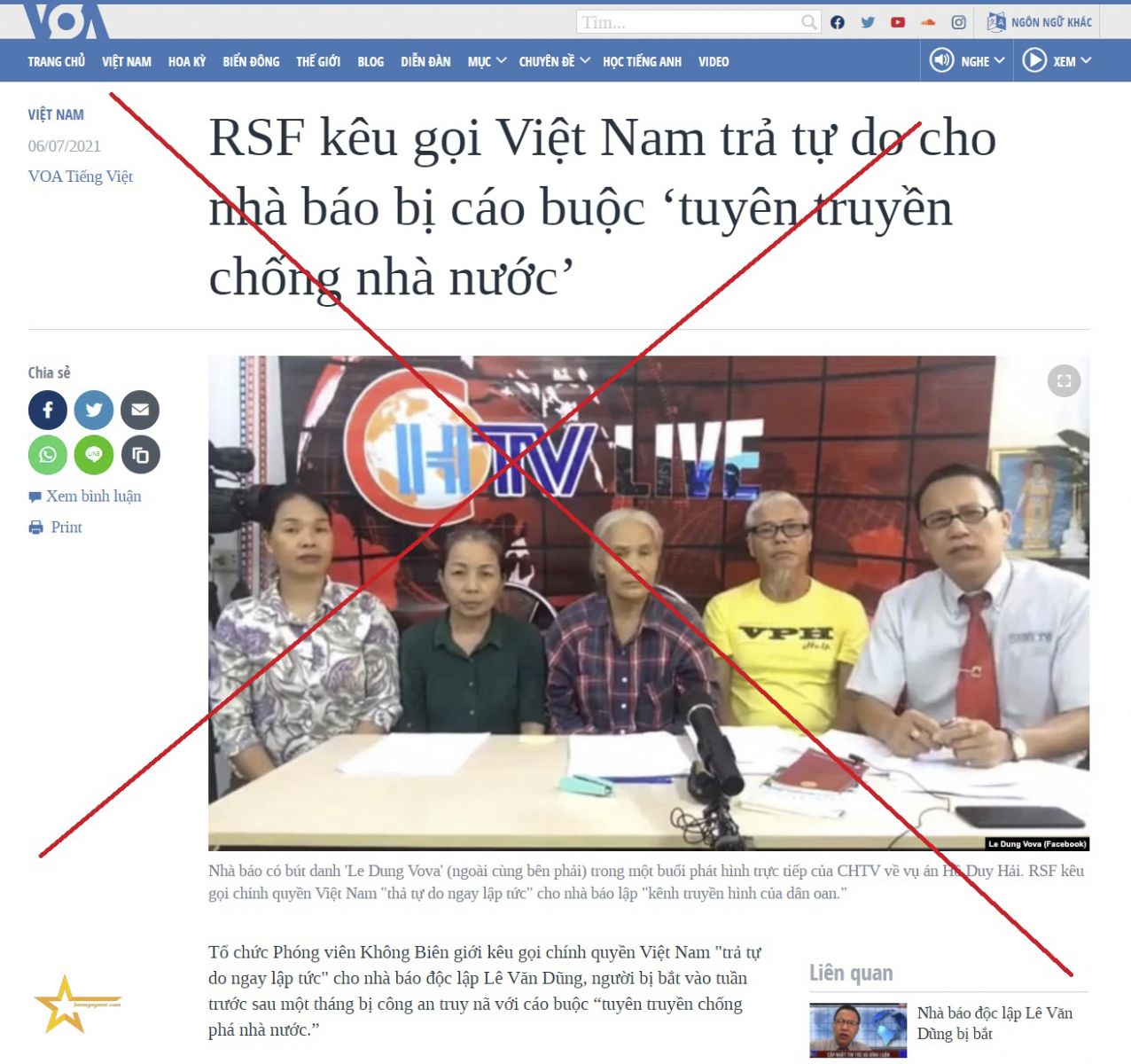 ĐÒI THẢ TỰ DO CHO DŨNG VOVA - TRÒ HỀ CỦA RSF